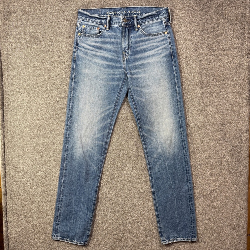 American Eagle Original Straight Mens Jeans 30x36 Medium Wash Recycled Cotton‎